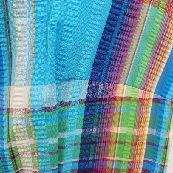Vintage 70's Dress A-line Maxi Cottagecore Dopamine Rainbow Textured Plaid M - Picture 5 of 13
